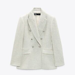 Zara Women's light green Double-Breasted Blazer